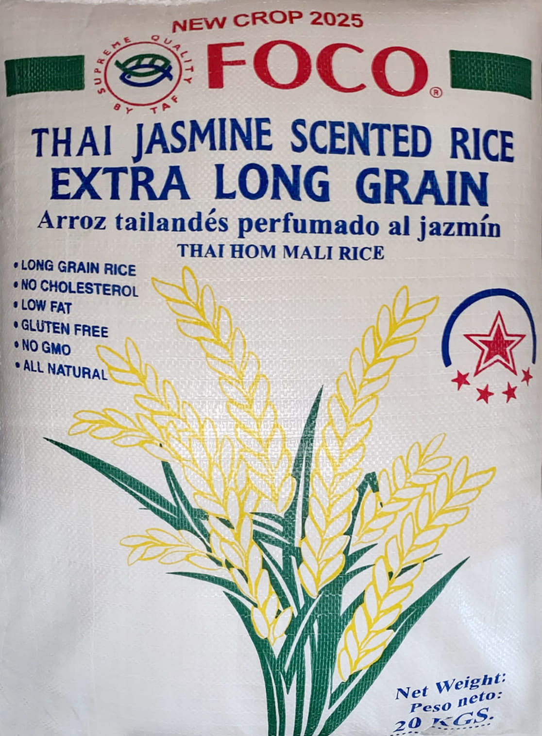 ARROZ FOCO EXTRA LONG GRAIN 20KG ENTERO